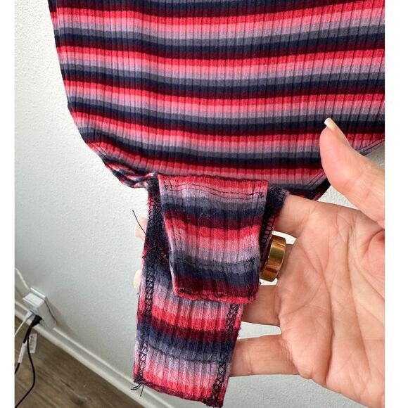 Abound Pink Burgundy Blue Gray Striped Mock Neck Sleeveless Bodysuit L - Picture 4 of 12